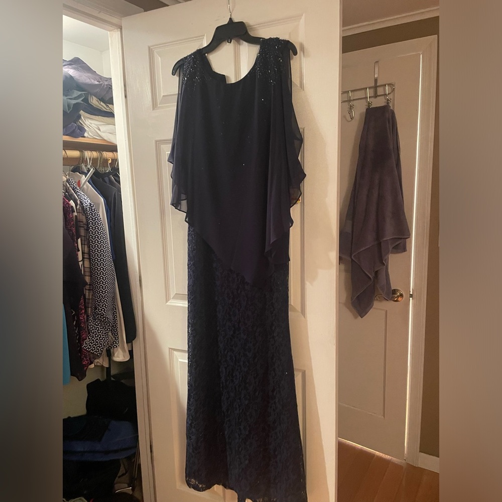 Navy Blue long gown. Never worn Macys tag still attached.